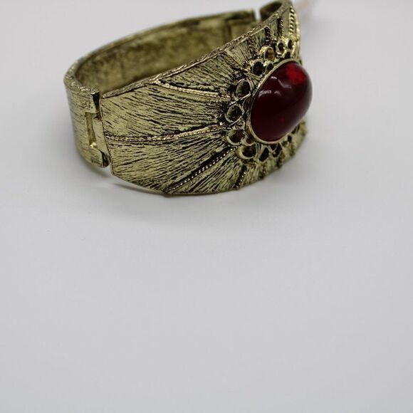 1928 Brass Hinged Bangle with Red Stone - Picture 6 of 14